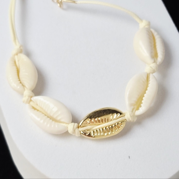 Cowrie Shell Anklet Bracelet Gold Accent Adjustable Rope Cruise Beach Vacation - Picture 2 of 4